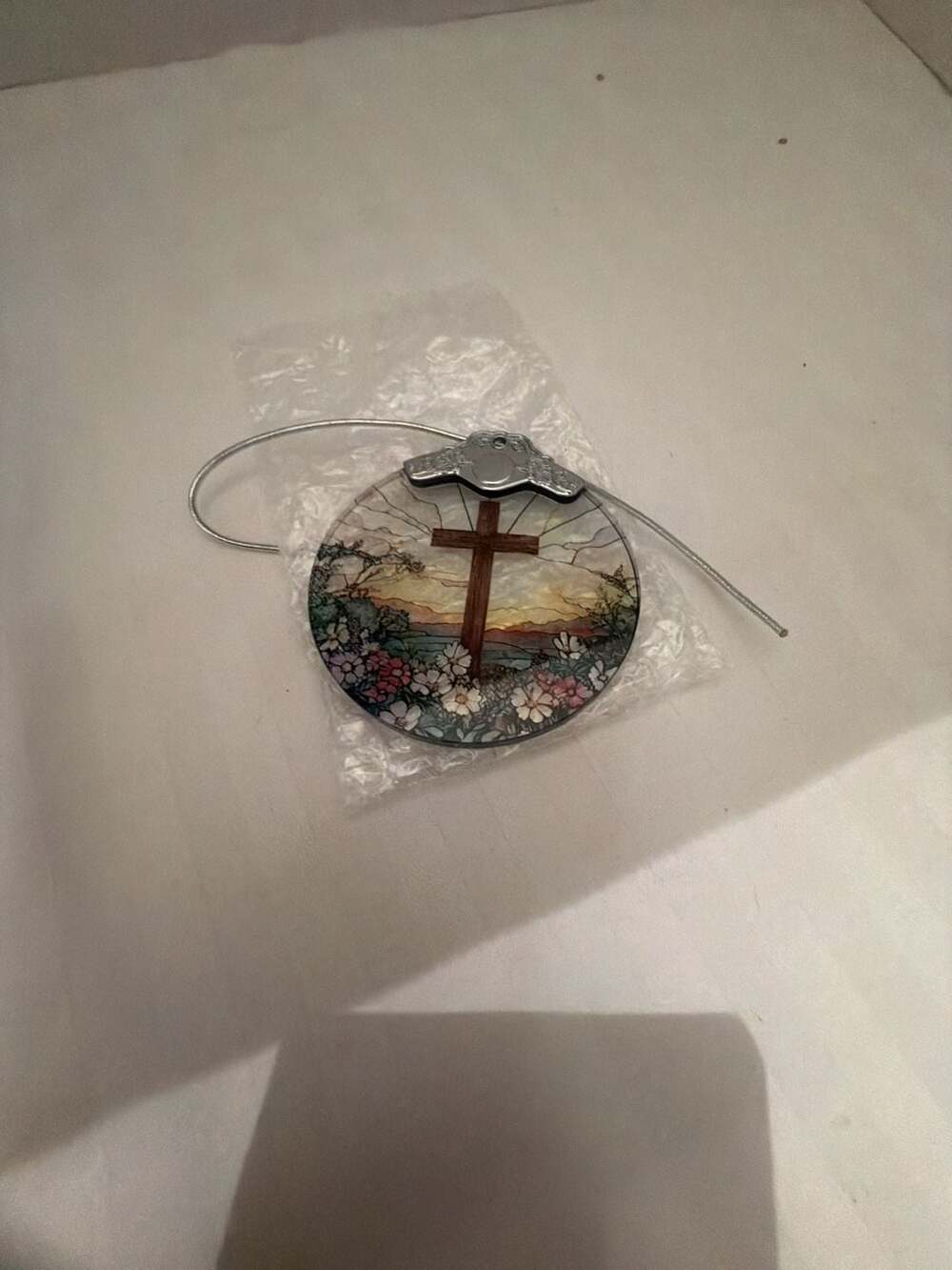 Stained Glass Cross Wildflower Window Hanging Suncatcher